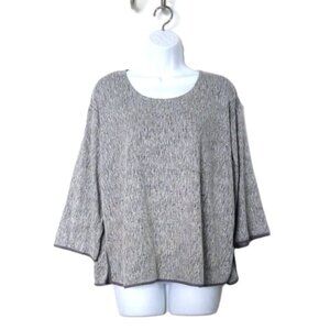 Pure Jill Pullover Top Stretch 3/4 Sleeve Gray & White Linen Cotton Blend EUC  S